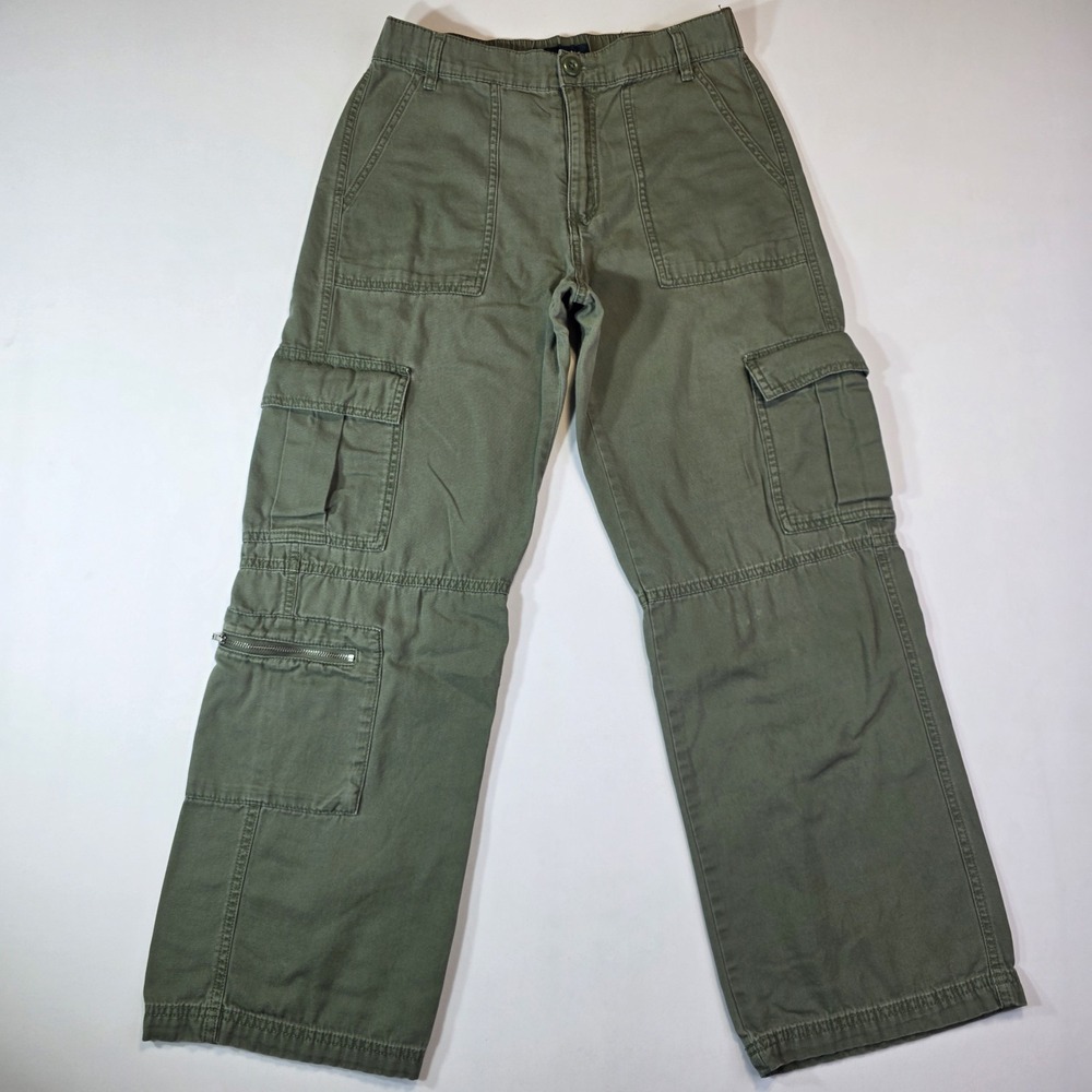 Aeropostale‎ Utility Cargo Pants Womens 30x29 Short Olive Green Wide Leg Baggy